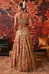 Shop_Moledro_Peach Embroidered Applique Sweetheart Neck Bahaar Blooming Bridal Lehenga Set _at_Aza_Fashions