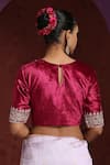 Shop_Weaver Story_Fuchsia Velvet Embroidery Round Neck Pure Zardozi Hand Blouse _at_Aza_Fashions