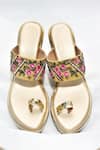 Shop_Foot Fuel_Gold Thread And Stone Work Bubbaaa Floral Embroidered Kolhapuri Wedges _at_Aza_Fashions