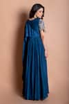 Shop_Kesar Studio_Blue Bamberg Silk (80 Grams) Embroidery Gitti Round Sleeve Gown _at_Aza_Fashions