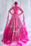 Dolly J_Fuchsia Raw Silk Embroidered Floral Pattern Broad Cynthia Bridal Lehenga Set _Online_at_Aza_Fashions