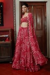 Shop_Arpita Mehta_Red Georgette Print Floral Sweetheart Flower Embroidered Blouse And Sharara Set _at_Aza_Fashions