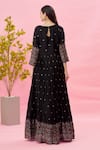 Shop_Khwaab by Sanjana Lakhani_Black Chinnon Embroidery Zari V Neck Anarkali With Dupatta _at_Aza_Fashions