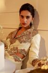 Shop_Nehha Nhata_Off White Organza Embroidery Hand Blazer And Sharara Set _at_Aza_Fashions