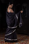 Shop_Kasturi Kundal_Black Pure Silk Geometric Motifs Sanjh Anchal Woven Border Saree _at_Aza_Fashions