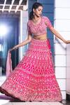 Shop_MOHA Atelier_Pink Lehenga And Blouse Raw Silk Embroidered Floral V Neck Bridal Set  _at_Aza_Fashions