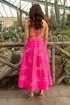 Shop_Kacha Tanka_Pink Dupion Art Silk Hand Embroidery 3d Flower Applique Crop Top And Skirt Set _at_Aza_Fashions