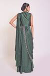 Shop_Onaya_Green Satin Geometric Print Saree Gown_at_Aza_Fashions