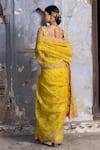 Nitika Gujral_Yellow Saree Organza And Blouse Chanderi Facing Embroidered Gota V Neck With _Online_at_Aza_Fashions