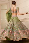 Shop_Tarun Tahiliani_Emerald Green Sheer Silk Embroidered Floral Pattern Bridal Lehenga Set _at_Aza_Fashions