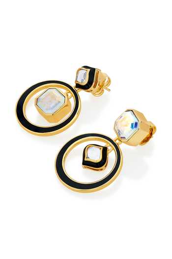 Shop_Isharya_Black Crystals, Mirrors Meher Enamel Earrings_at_Aza_Fashions