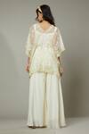 Shop_I am Design_Ivory Chiffon Hand Embroidered Floral French Vanilla Palazzo And Kaftan Set _at_Aza_Fashions