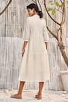 Shop_Charkhee_Ivory Schiffli Lining- Cotton Tie-up Midi Dress _at_Aza_Fashions