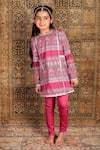 Shop_The Pony & Peony Co._Pink Silk, Cotton, Lycra Foil Printing, Gota Patti Printed Kurta Set _at_Aza_Fashions
