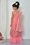 Shop_Petite Pomme_Pink Georgette, Net, Faux Leather Embroidery, Thread And Work Kurta Sharara Set_at_Aza_Fashions