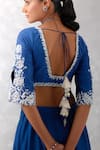 Shop_Devnaagri_Blue Raw And Organza Embroidery Thread Blunt V Neck Floral Lehenga Set _at_Aza_Fashions