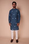 Shop_Tisa - Men_Blue Organic Cotton Tie-dyed Circular Pattern Bundi Kurta Set  _at_Aza_Fashions