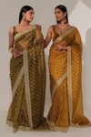 Shop_Taisha_Green Saree Pure Handloom Cotton Organza Hand Embroidered With Blouse _at_Aza_Fashions