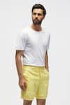 Shop_Terra Luna_Yellow 100% Organic Handloom Oxford Cotton Solid Scout Shorts _at_Aza_Fashions