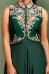 Shop_Garo_Emerald Green Jacket  Tussar Embroidered Floral Motifs Short And Pant Set _at_Aza_Fashions