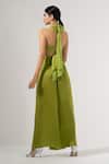 Shop_Amrta By Guneet Kondal_Green Viscose Halter Neck Careless Whispers Top And Wide Legged Pant Set _at_Aza_Fashions