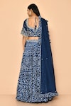 Shop_Samyukta Singhania_Blue Satin Georgette Printed Geometrical Round Lehenga Set_at_Aza_Fashions