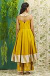 Shop_Alaya Advani_Yellow Cotton Embroidery Mirror And Thread Scoop Neck Yoke Anarkali & Palazzo Set _at_Aza_Fashions