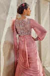 Shop_Awigna_Pink Chiffon Embroidery Sequin And Imaya Floral Saree Gown With Belt _at_Aza_Fashions