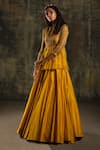 Shop_Mona and Vishu_Yellow Peplum Organza Embroidery Zardozi Top And Chanderi Skirt Set _at_Aza_Fashions