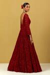 Shop_Ikshita Choudhary_Red Net, Georgette Sequins Plunge Neck Hand Embroidered Anarkali _at_Aza_Fashions