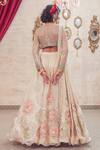Show Shaa_Ivory Organza, Net, Satin Mirrors, Floral Hand Embroidered Bridal Lehenga Set _Online_at_Aza_Fashions