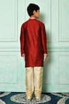 Shop_Petite Pomme_Red Silk Embroidery Floral Pattern Kurta And Churidar _at_Aza_Fashions