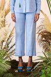 Shop_Shahin Mannan_Blue Chambray Paint Brush Straight Pant  _at_Aza_Fashions