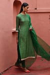 Shop_Deep Thee_Green Tissue Embroidery Zari Round Stripe Pattern Kurta Set _at_Aza_Fashions