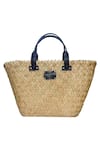 Shop_Gin & Tonic_Beige Sequin And Beads Palm Tree Embellished Basket Woven Beach Bag _at_Aza_Fashions