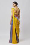 Shop_DiyaRajvvir_Yellow Georgette Printed Stripe U Neck Gharara Saree With Blouse _at_Aza_Fashions