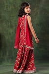 Shop_LittleCheer_Red Kurta And Palazzo Viscose Cotton Printed Embroidered Gota Patti Border Set _at_Aza_Fashions