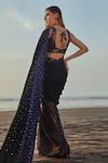 Shop_Monk & Mei_Blue Blouse Velvet Embroidered Sequin U Neck Pre- Draped Saree With_at_Aza_Fashions