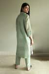 Shop_Shorshe Clothing_Green Kurta Jamdani Checks Muslin Woven Checkered Shirt And Pant Set _at_Aza_Fashions