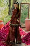 Shop_Pooja-Keyur_Brown Velvet Embroidered Aari V Neck Short Kurta And Pant Set  _at_Aza_Fashions