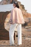 Shop_Neiza by Neeti Seth_Pink Cashmere Wool Hand Embroidered Aari Work Bow Paris Cape  _at_Aza_Fashions