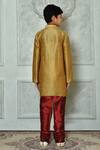 Shop_Petite Pomme_Gold Silk Straight Mandarin Collar Kurta Set _at_Aza_Fashions