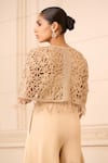 Shop_Tarun Tahiliani_Beige Banana Crepe Embroidery Dori And Crystals Short Cape With Jumpsuit _at_Aza_Fashions