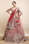 Shop_Kalighata_Red Silk Cut Work, Sequins, Raw Floret Embellished Bridal Lehenga Set _at_Aza_Fashions