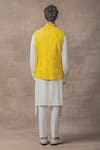Shop_Sarab Khanijou_Yellow Organza, Modal Mirrors, Embroidery Thread And Work Waist Coat & Kurta Set _at_Aza_Fashions