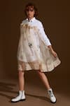 Shop_Archana Rao_White Shirt Dress  Poplin Embroidered Pressed Flowers With Overlay  _at_Aza_Fashions