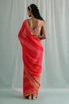 Shop_Surbhi Gupta_Pink Saree Georgette Print Geometric V Neck Siah Block With Blouse  _at_Aza_Fashions