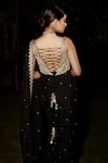 Shop_MATSYA_Black Silk And Organza Georgette The Royal Noir Saree With Blouse  _at_Aza_Fashions