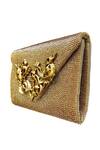 Shop_Kokommo_Gold Embellished Bead Baroque Clutch _at_Aza_Fashions