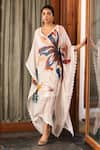 Shop_Varun Bahl_Ivory Georgette Printed Summer Flower V Neck Pattern Long Kaftan _at_Aza_Fashions